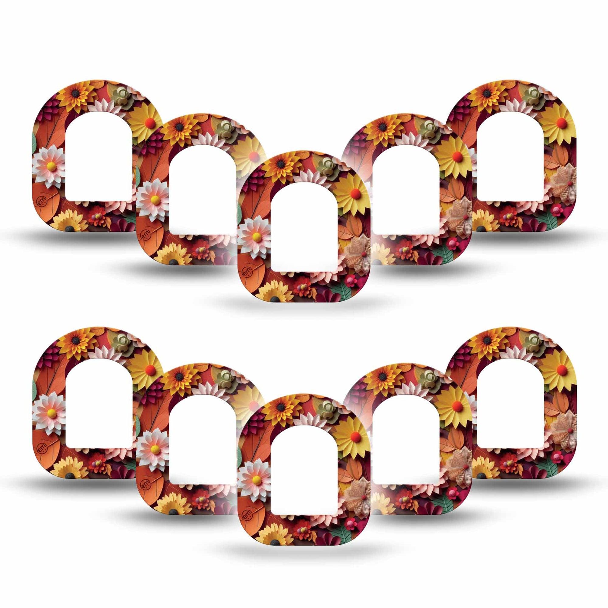ExpressionMed 3D Floral Omnipod Mini Tape 10-Pack Fall Foliage and Florals, Adhesive Tape Pump Design