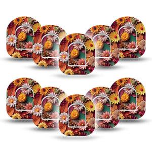 ExpressionMed 3D Floral Omnipod Mini Tape 10-Pack Tape and 10-Pack Sticker Fall Foliage and Florals, Adhesive Tape Pump Design