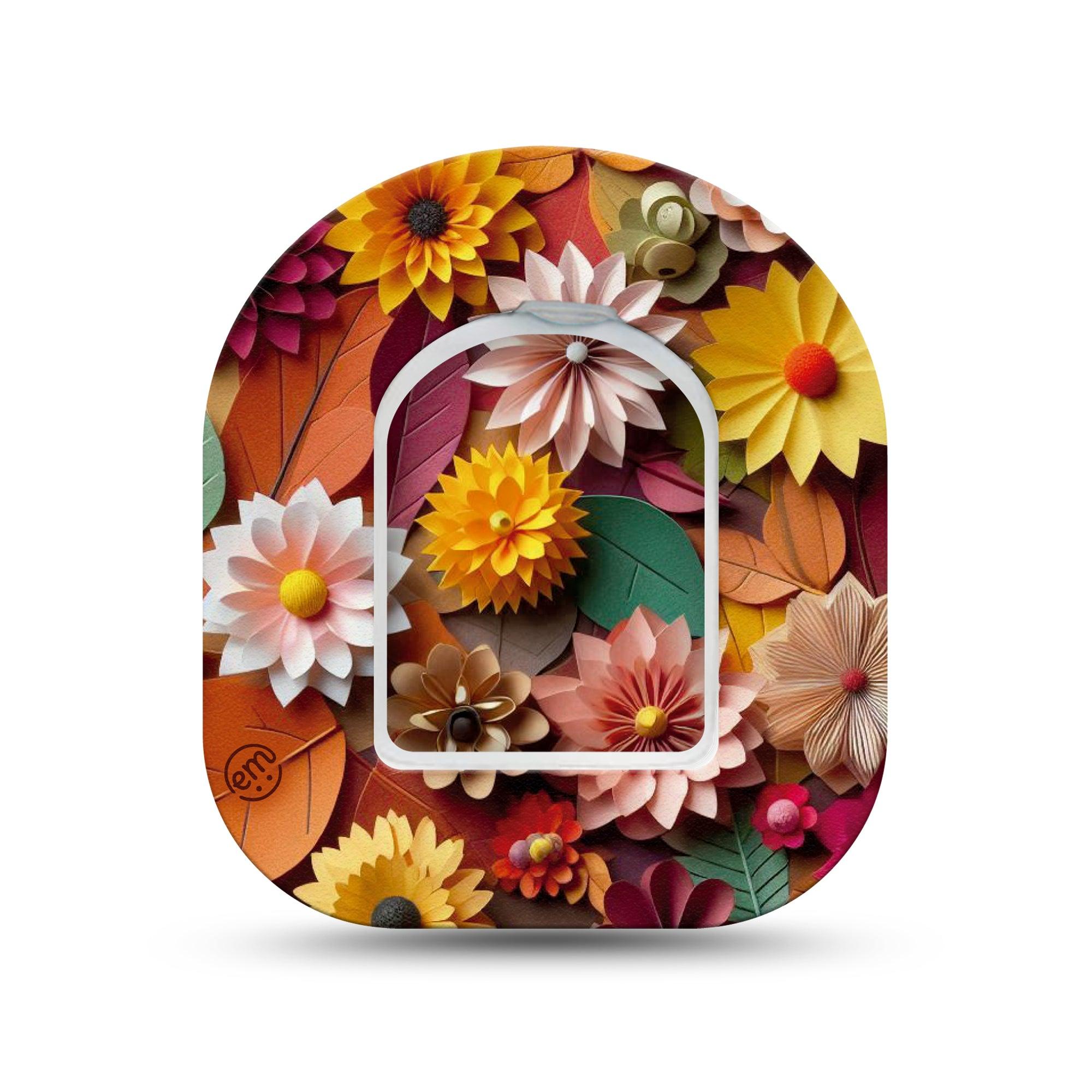 ExpressionMed 3D Floral Omnipod Mini Tape Single Tape and Single Sticker Paper Craft Art Fall Leaves, Adhesive Tape Pump Design