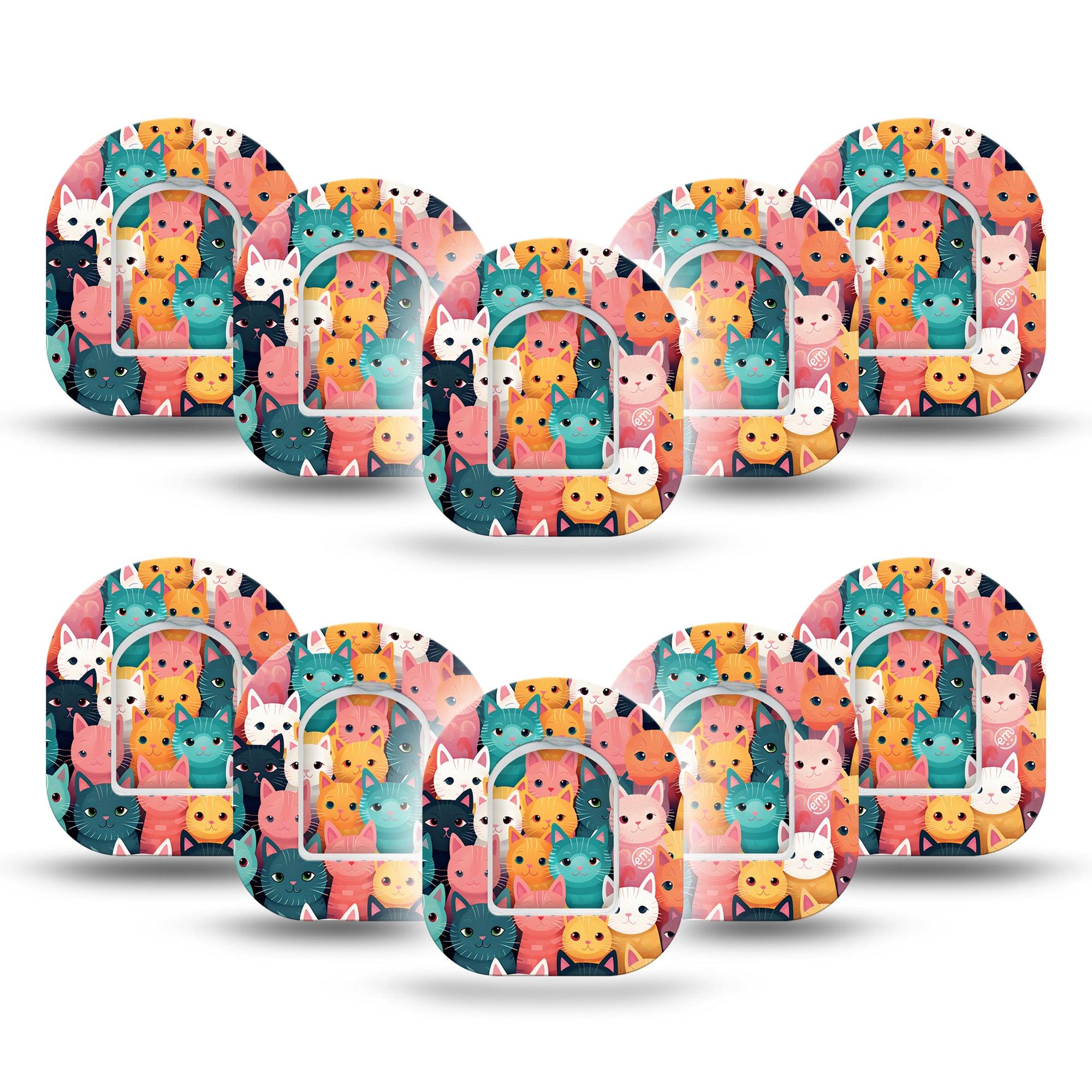 ExpressionMed Clover Pile Omnipod Mini Tape, 10-Pack Tape and 10-Pack Sticker Cat Lovers Painting Inspired, Adhesive Tape Pump Design