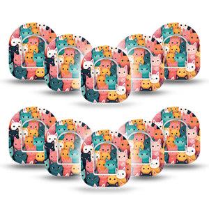 ExpressionMed Clover Pile Omnipod Mini Tape, 10-Pack Tape and 10-Pack Sticker Cat Lovers Painting Inspired, Adhesive Tape Pump Design