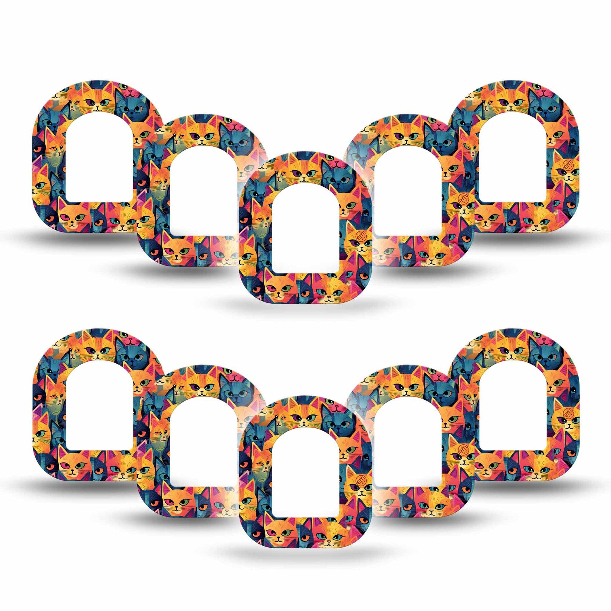 ExpressionMed Catorama Omnipod Mini Tape 10-Pack Mix Of Blue And Orange Cats Adhesive Tape Pump Design