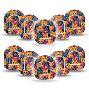 ExpressionMed Catorama Omnipod Mini Tape 10-Pack Tape and 10-Pack Sticker Orange Blue Hue Kitties Adhesive Tape Pump Design