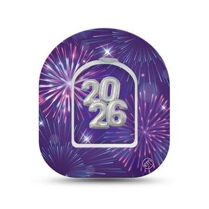 ExpressionMed New Years Celebration Omnipod Surface Center Sticker and Mini Tape  Purple Pink Hued Fireworks, Vinyl Sticker and Tape Design Pump Design