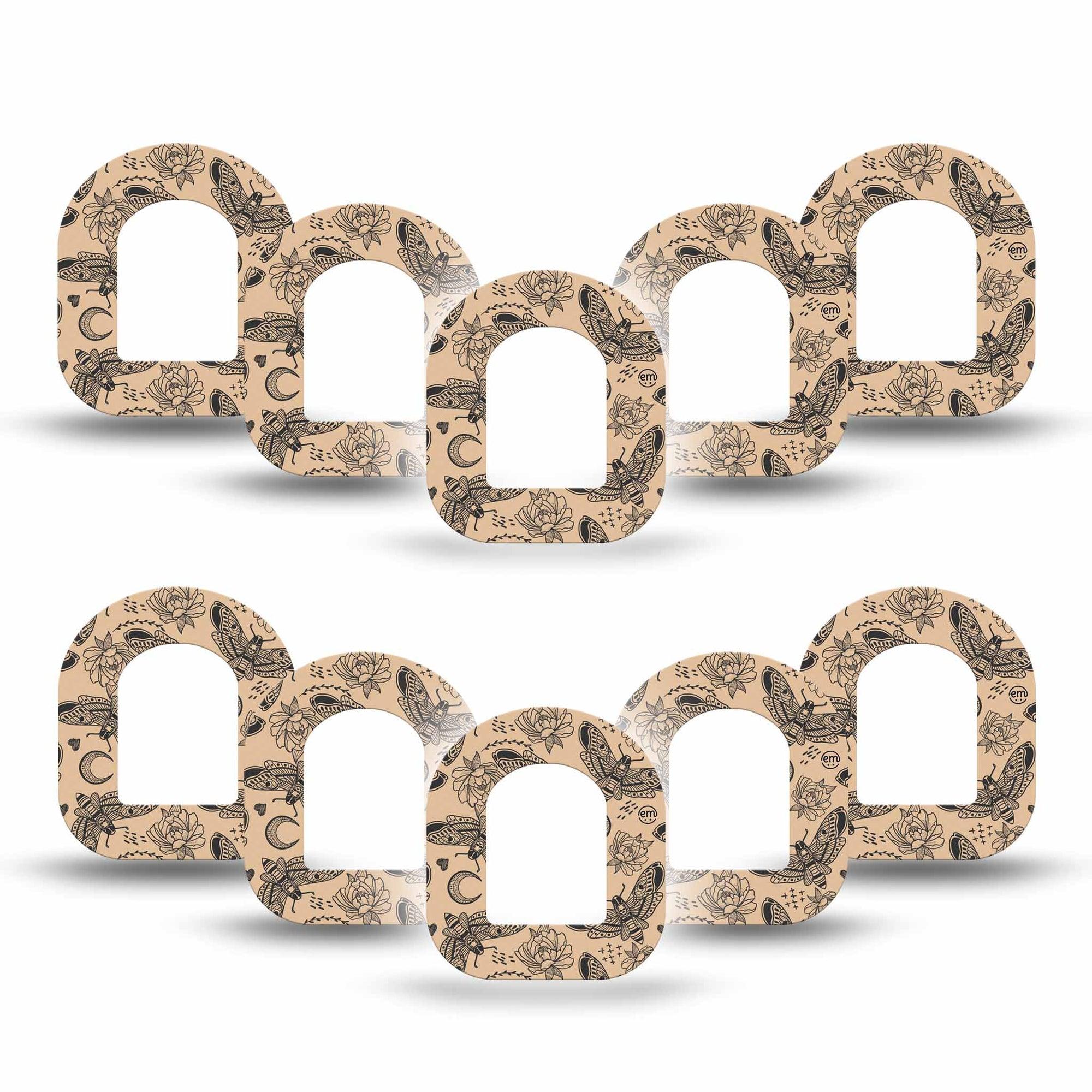 ExpressionMed Tattoo Print Omnipod Mini Tape 10-Pack Tape Mystical Moth Pattern, Adhesive Tape Pump Design