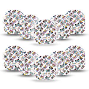 ExpressionMed Vintage Music Tapes Omnipod Mini Tape 10-Pack Tape and 10-Pack Sticker Colorful Music Tapes, Adhesive Tape Pump Design