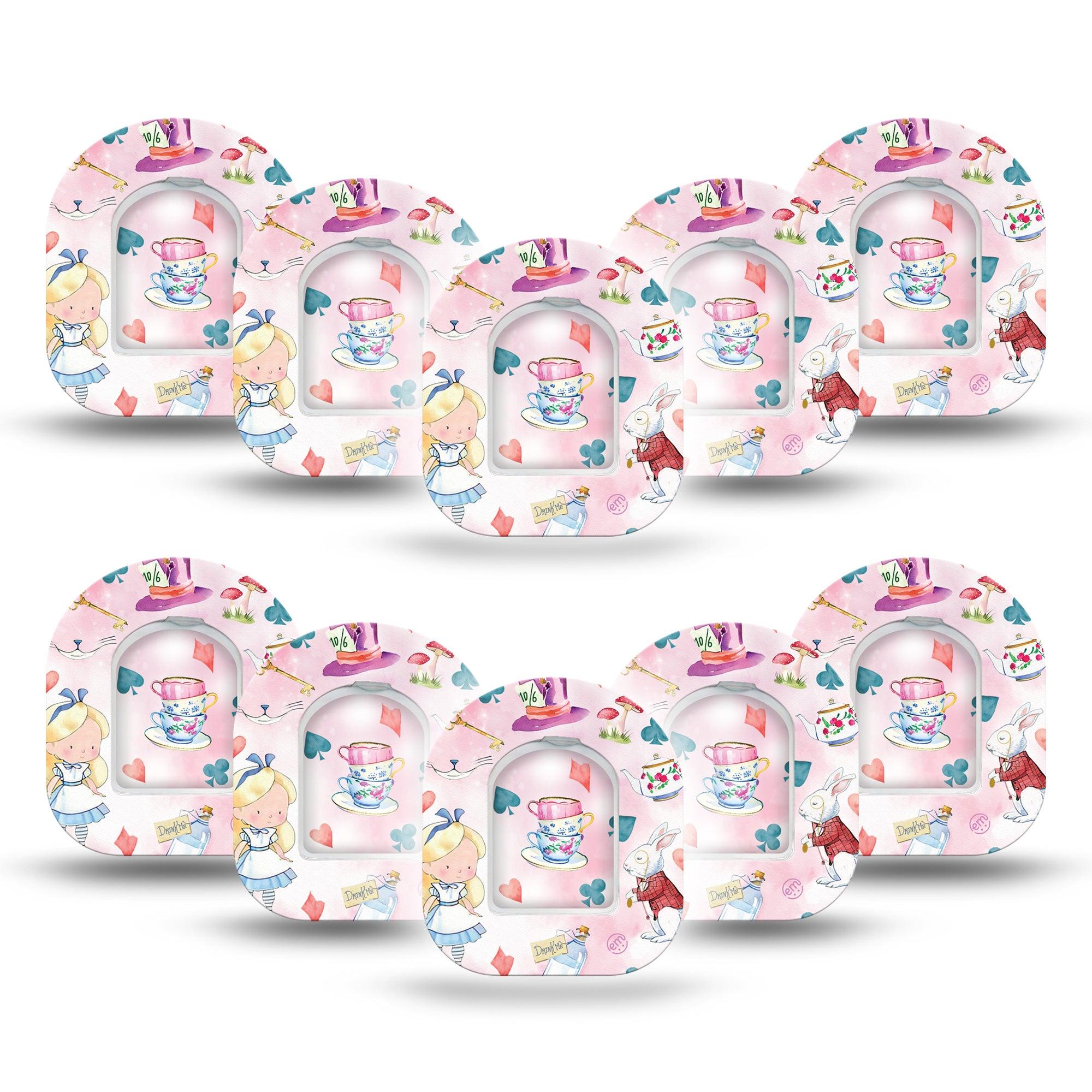 ExpressionMed Alice in Wonderland Omnipod Mini Tape 10-Pack Tape and 10-Pack Sticker Cute Cartoon Alice In Wonderland, Adhesive Tape Pump Design