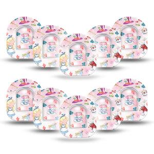 ExpressionMed Alice in Wonderland Omnipod Mini Tape 10-Pack Tape and 10-Pack Sticker Cute Cartoon Alice In Wonderland, Adhesive Tape Pump Design