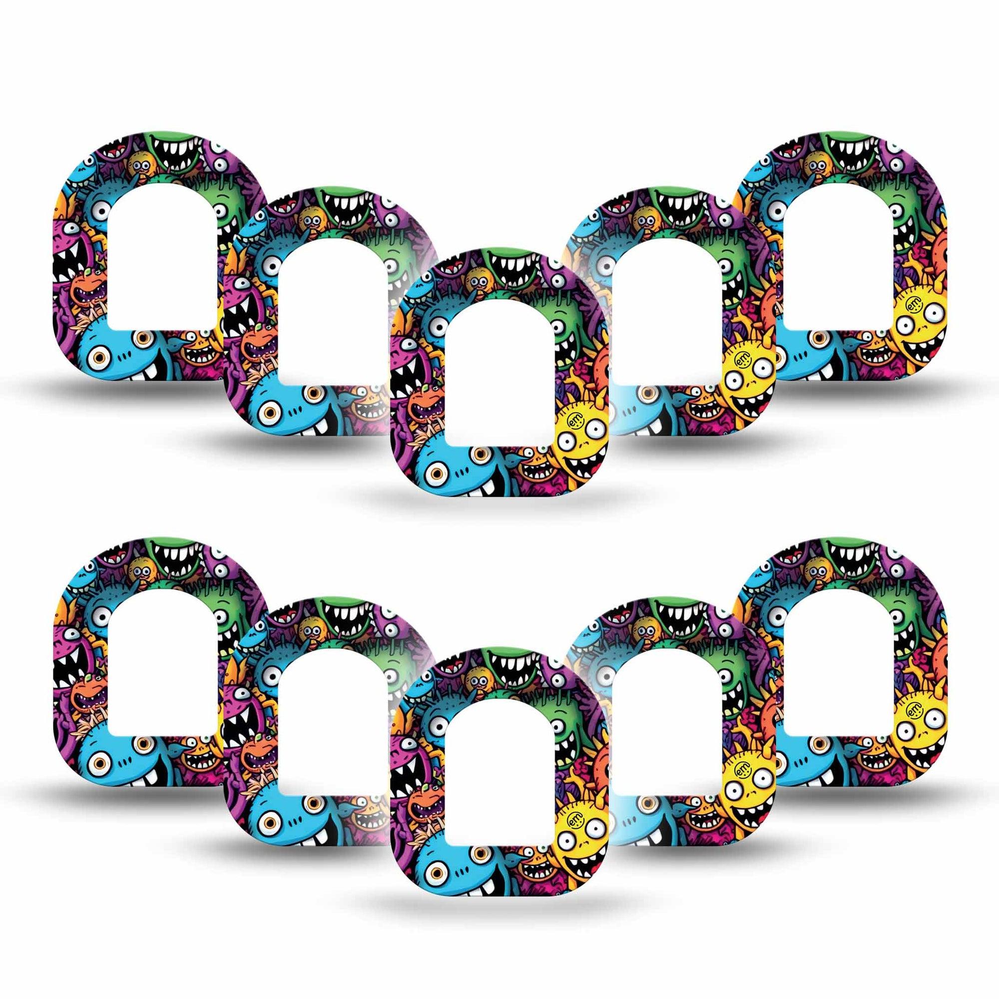 ExpressionMed Funky Monsters Omnipod Mini Tape 10-Pack Tape Silly Creatures, Adhesive Tape Pump Design