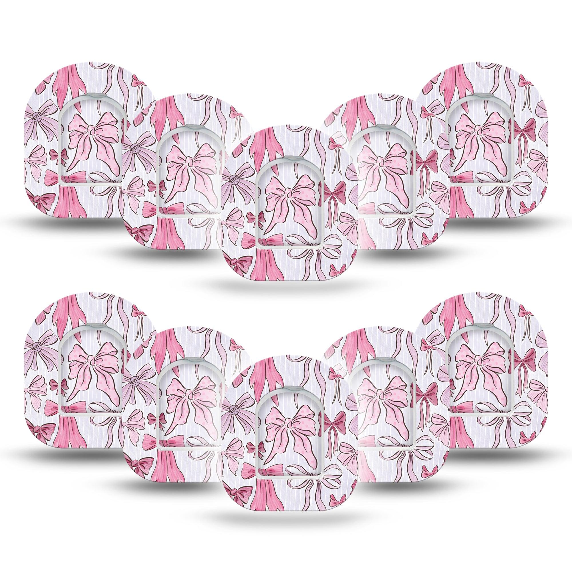 ExpressionMed Bows and Ribbons Omnipod Mini Tape 10-Pack Tape and 10-Pack Sticker Pink Fabric Ribbon Bow Inspired, Adhesive Tape Pump Design