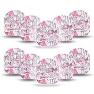 ExpressionMed Bows and Ribbons Omnipod Mini Tape 10-Pack Tape and 10-Pack Sticker Pink Fabric Ribbon Bow Inspired, Adhesive Tape Pump Design