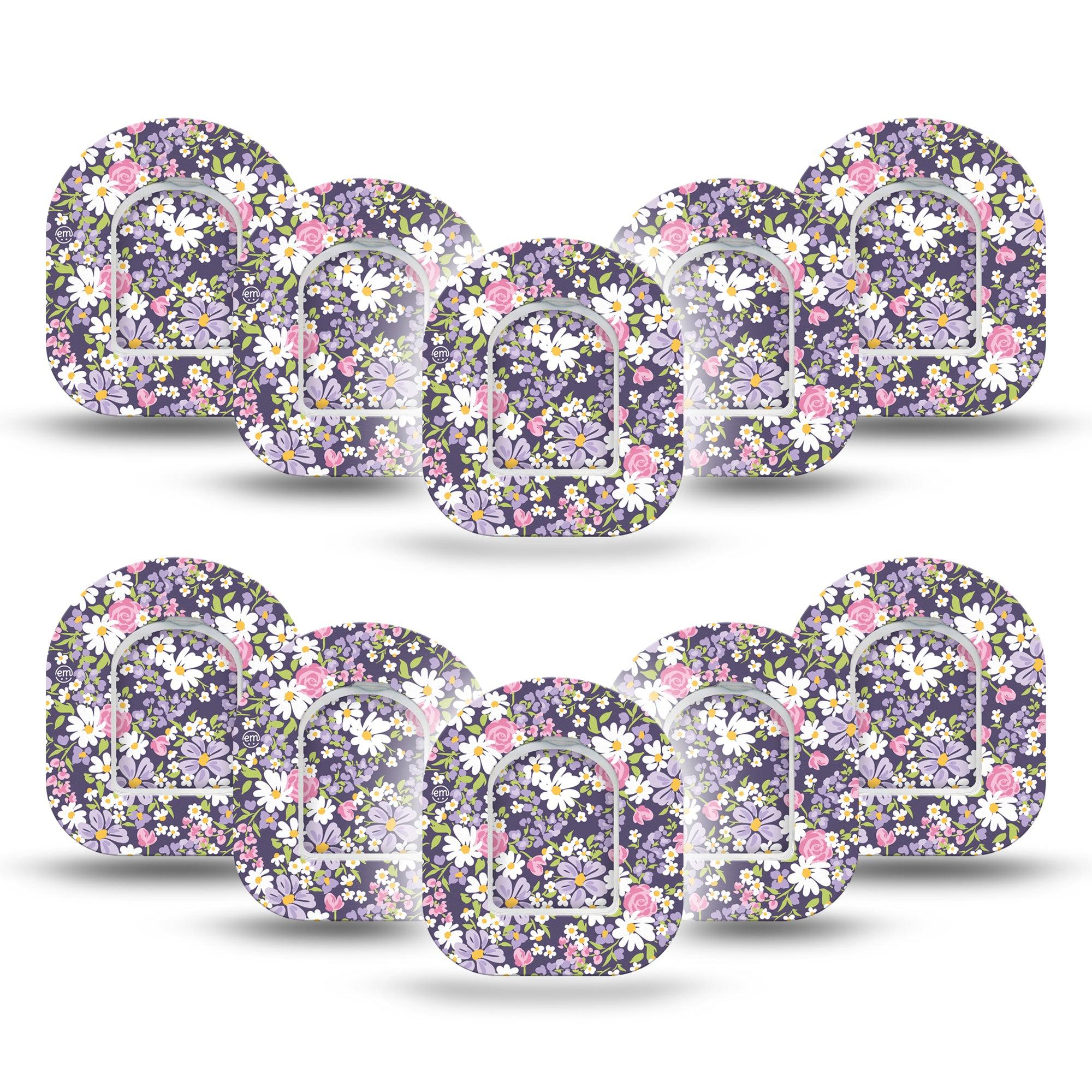 ExpressionMed Purple and Pink Flowers Omnipod Mini Tape 10-Pack Tape and 10-Pack Sticker Small Purple And Pink Flowers, Adhesive Tape Pump Design