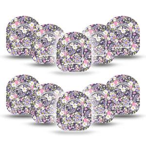 ExpressionMed Purple and Pink Flowers Omnipod Mini Tape 10-Pack Tape and 10-Pack Sticker Small Purple And Pink Flowers, Adhesive Tape Pump Design