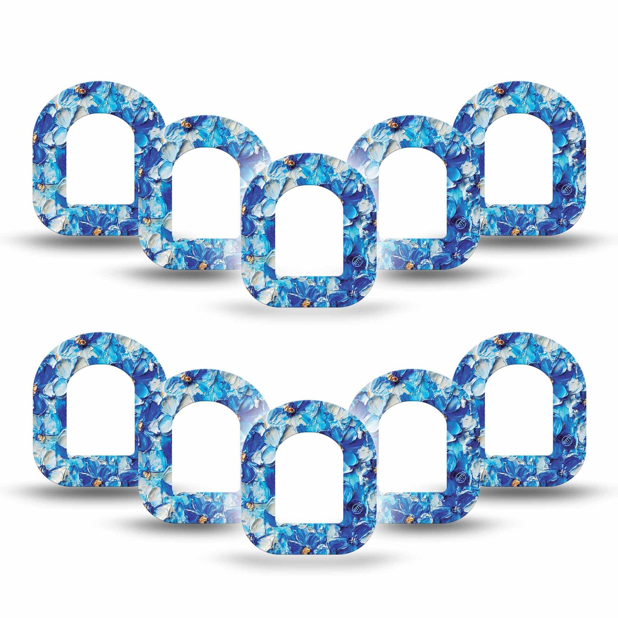 ExpressionMed Blue Paint Omnipod Mini Tape 10-Pack Tape Thick Acrylic Look Florals, Adhesive Patch Pump Design