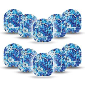 ExpressionMed Blue Paint Omnipod Mini Tape 10-Pack Tape and 10-Pack Sticker Blue Painted Garden, Adhesive Patch Pump Design
