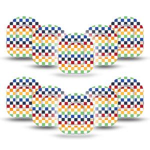 ExpressionMed Rainbow Checkerboard Omnipod Mini Tape 10-Pack Tape and 10-Pack Sticker Rainbow Checked, Adhesive Tape Pump Design