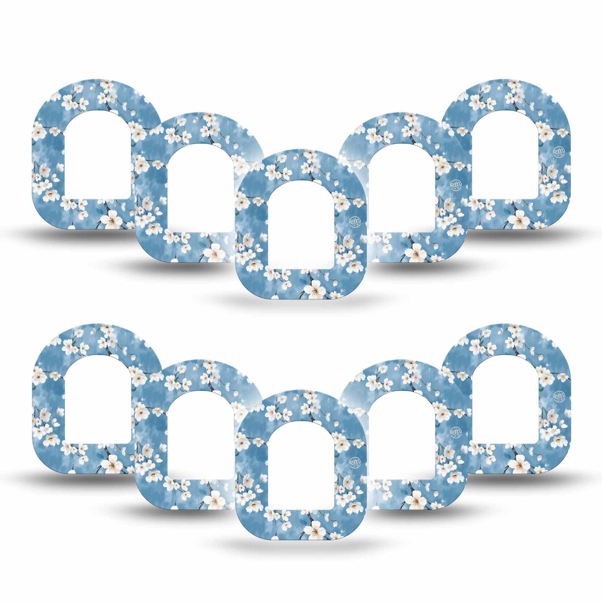 ExpressionMed Cherry Blossom Omnipod Mini Tape 10-Pack Tape Limewash Painted White Blooms, Adhesive Tape Pump Design