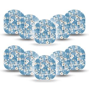 ExpressionMed Cherry Blossom Omnipod Mini Tape 10-Pack Tape and 10-Pack Sticker Limewash Painted White Blooms, Adhesive Tape Pump Design