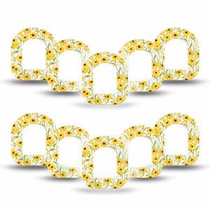 ExpressionMed Yellow Mosaic Floral Omnipod Mini Tape 10-Pack Tape Gold Sunflower Garden, Adhesive Tape Pump Design