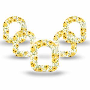 ExpressionMed Yellow Mosaic Floral Omnipod Mini Tape 5-Pack Tape Gold Sunflower Garden, Adhesive Tape Pump Design