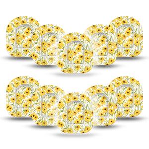 ExpressionMed Yellow Mosaic Floral Omnipod Mini Tape 10-Pack Tape and 10-Pack Sticker Summer-Inspired Flower Field, Adhesive Tape Pump Design