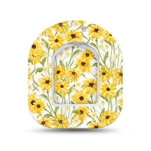 ExpressionMed Yellow Mosaic Floral Omnipod Mini Tape Single Tape and Single Sticker Sunflower Field, Adhesive Tape Pump Design