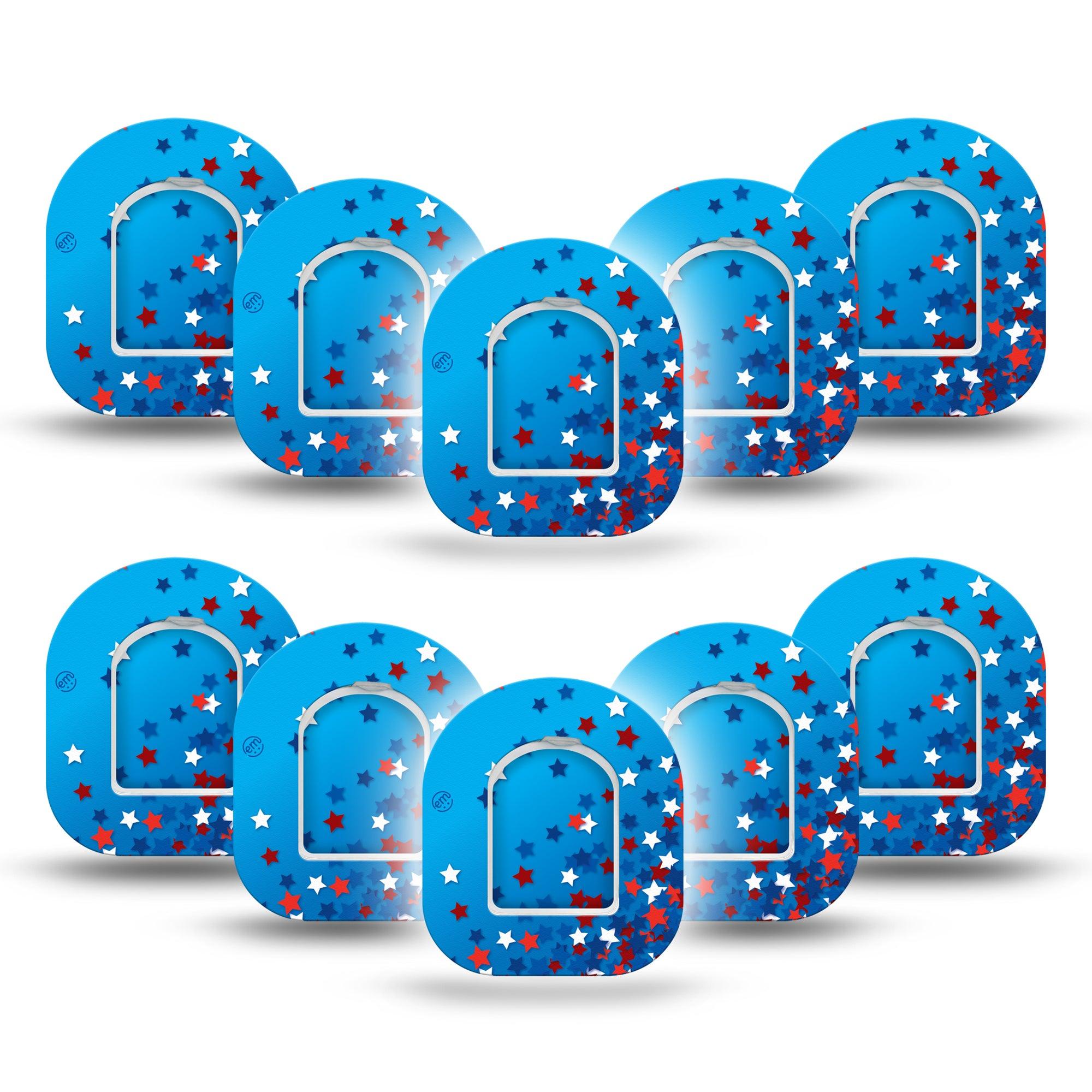 ExpressionMed Confetti Stars Omnipod Mini Tape 10-Pack Tape and 10-Pack Sticker Sprinkle Of Stars, Adhesive Tape Pump Design