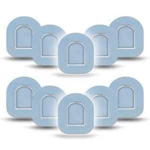 ExpressionMed Light Wash Jeans Omnipod Mini Tape, 10-Pack Tape and 10-Pack Sticker Light Blue Jean Inspired Blue, Adhesive Tape Pump Design