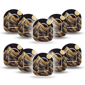 ExpressionMed Black Mountain Omnipod Mini Tape, 10-Pack Tape and 10-Pack Sticker Line Art Nature Scene, Adhesive Tape Pump Design