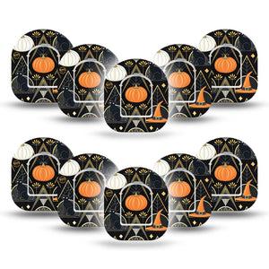 ExpressionMed Art Deco Halloween Omnipod Mini Tape, 10-Pack Tape and 10-Pack Sticker Black Cats Art Deco, Adhesive Tape Pump Design
