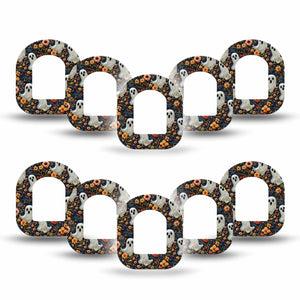 ExpressionMed Embroidered Ghost Omnipod Mini Tape, 10-Pack Tape Orange Florals and Ghouls, Adhesive Tape Pump Design