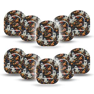 ExpressionMed Embroidered Ghost Omnipod Mini Tape, 10-Pack Tape and 10-Pack Sticker Orange Florals and Ghouls, Adhesive Tape Pump Design