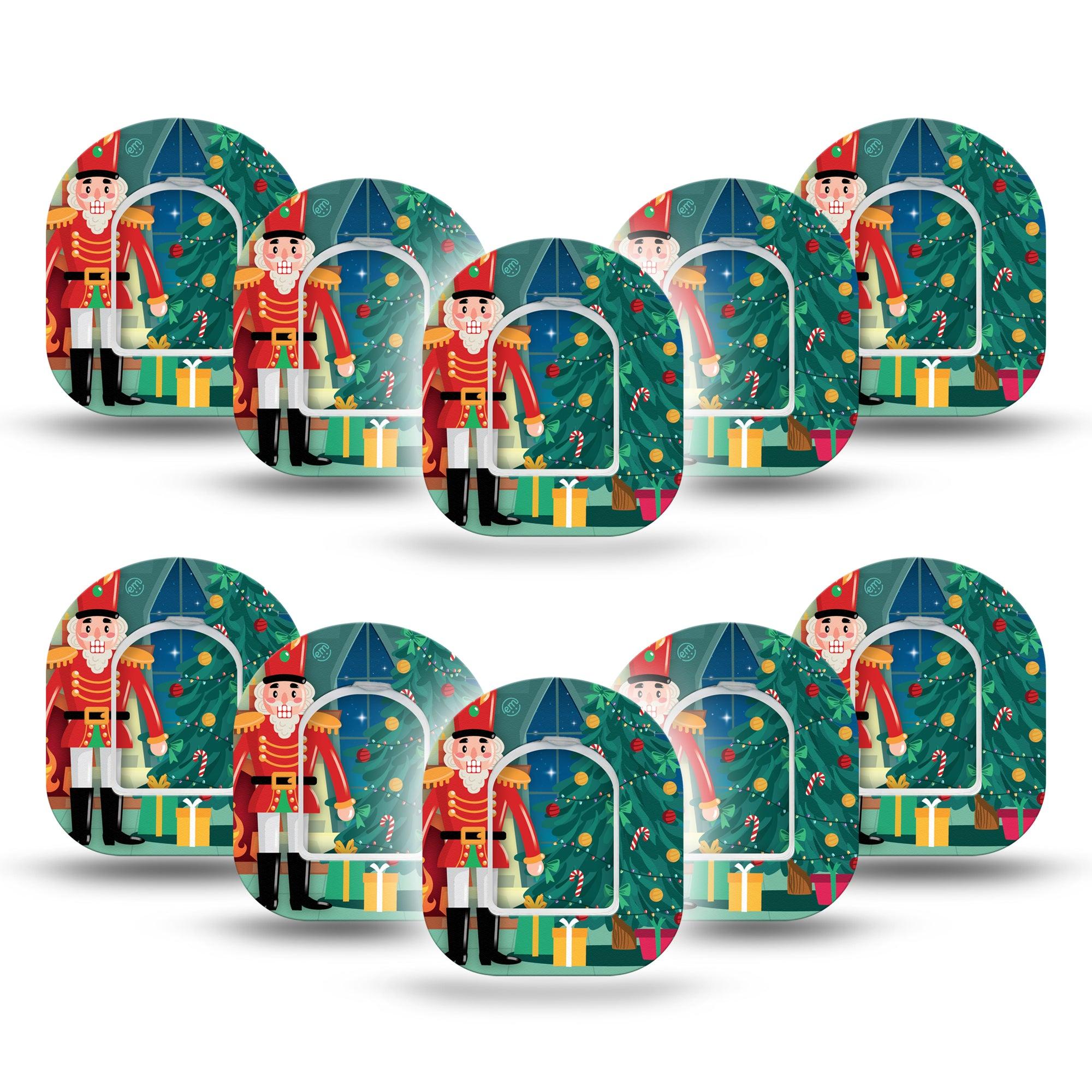 ExpressionMed Nutcracker Omnipod Mini Tape 10-Pack Tape and 10-Pack Sticker Classical Christmas Toy Soldier Guy, Adhesive Tape Pump Design
