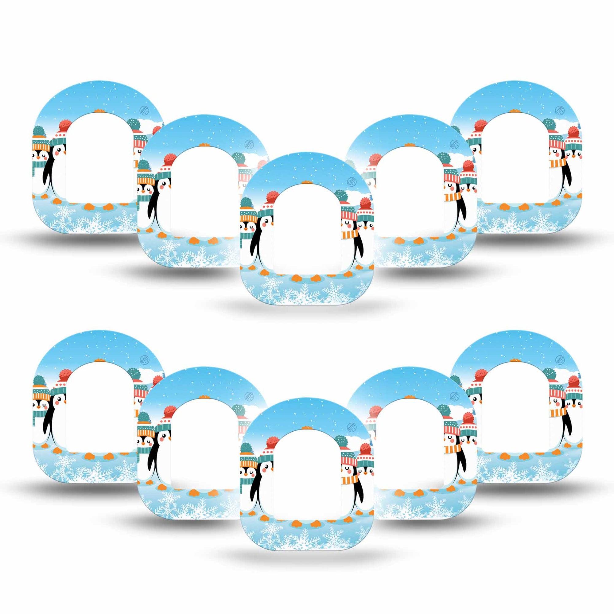 ExpressionMed Penguins In Row Omnipod Mini Tape 10-Pack Tape Hat and Scarf Penguins, Adhesive Tape Pump Design