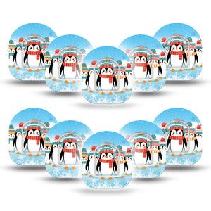 ExpressionMed Penguins In Row Omnipod Mini Tape 10-Pack Tape and 10-Pack Sticker Hat and Scarf Penguins, Adhesive Tape Pump Design