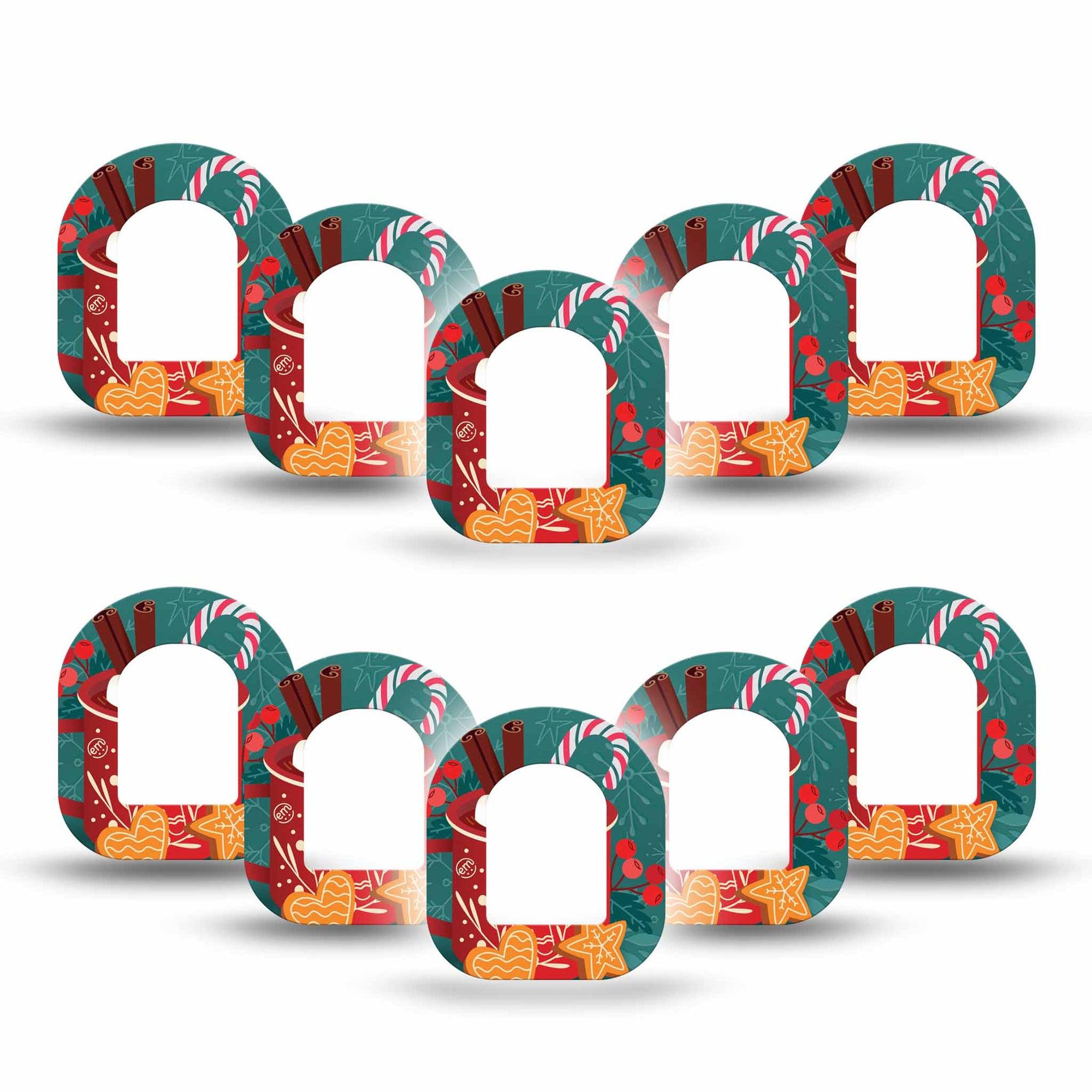 ExpressionMed Hot Chocolate Omnipod Mini Tape 10-Pack Tape Hot Chocolate with Christmas Marshmallows, Adhesive Tape Pump Design