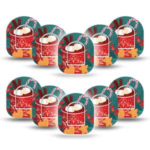 ExpressionMed Hot Chocolate Omnipod Mini Tape 10-Pack Tape and 10-Pack Sticker Hot Chocolate with Christmas Marshmallows, Adhesive Tape Pump Design