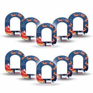 ExpressionMed Santa With Sled Omnipod Mini Tape 10-Pack Tape Night Sky Flying Santa, Adhesive Tape Pump Design