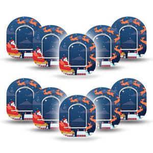 ExpressionMed Santa With Sled Omnipod Mini Tape 10-Pack Tape and 10-Pack Sticker Night Sky Flying Santa, Adhesive Tape Pump Design