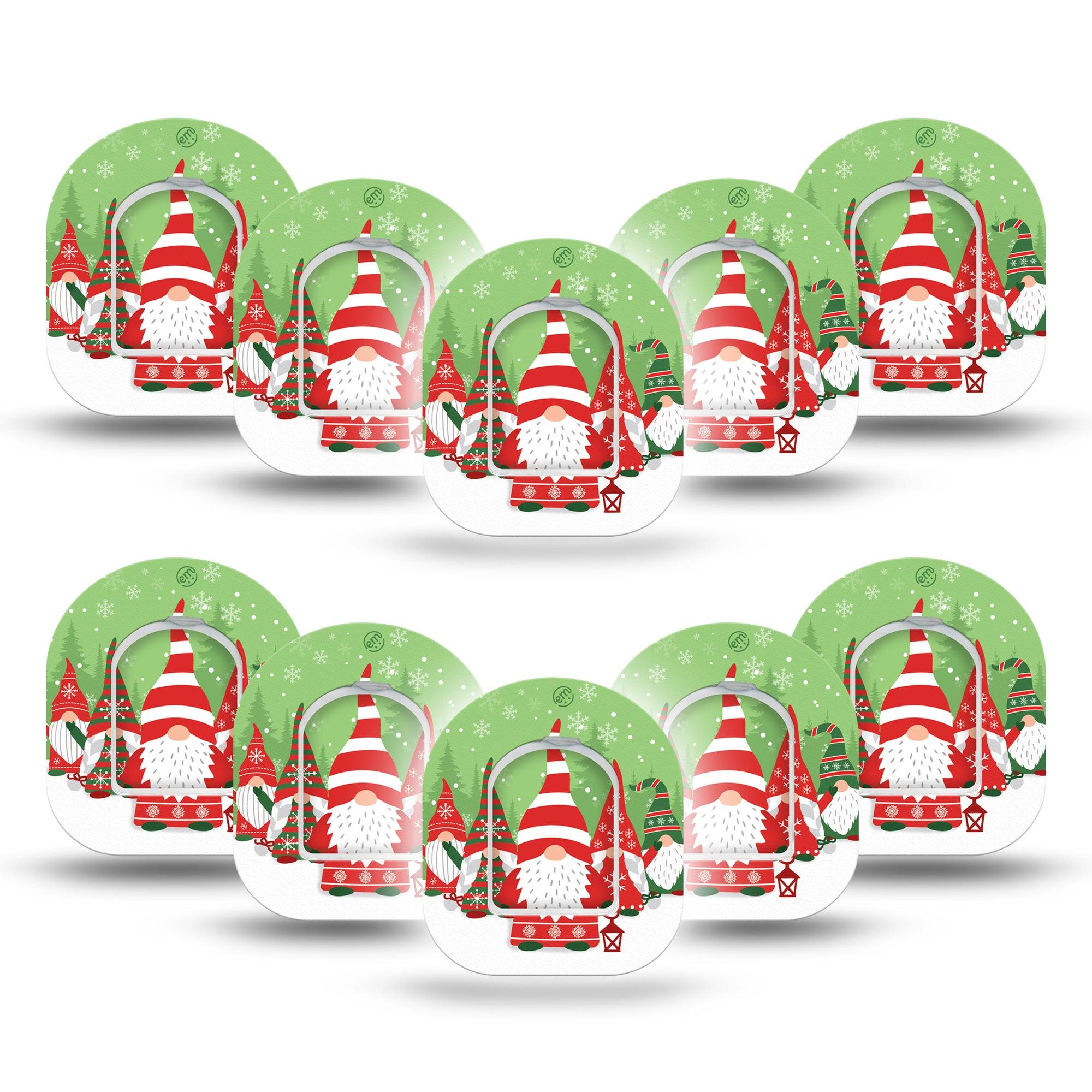 ExpressionMed Holiday Gnomies Omnipod Mini Tape 10-Pack Tape and 10-Pack Sticker Garden Gnomes Christmas-Inspired, Adhesive Tape Pump Design