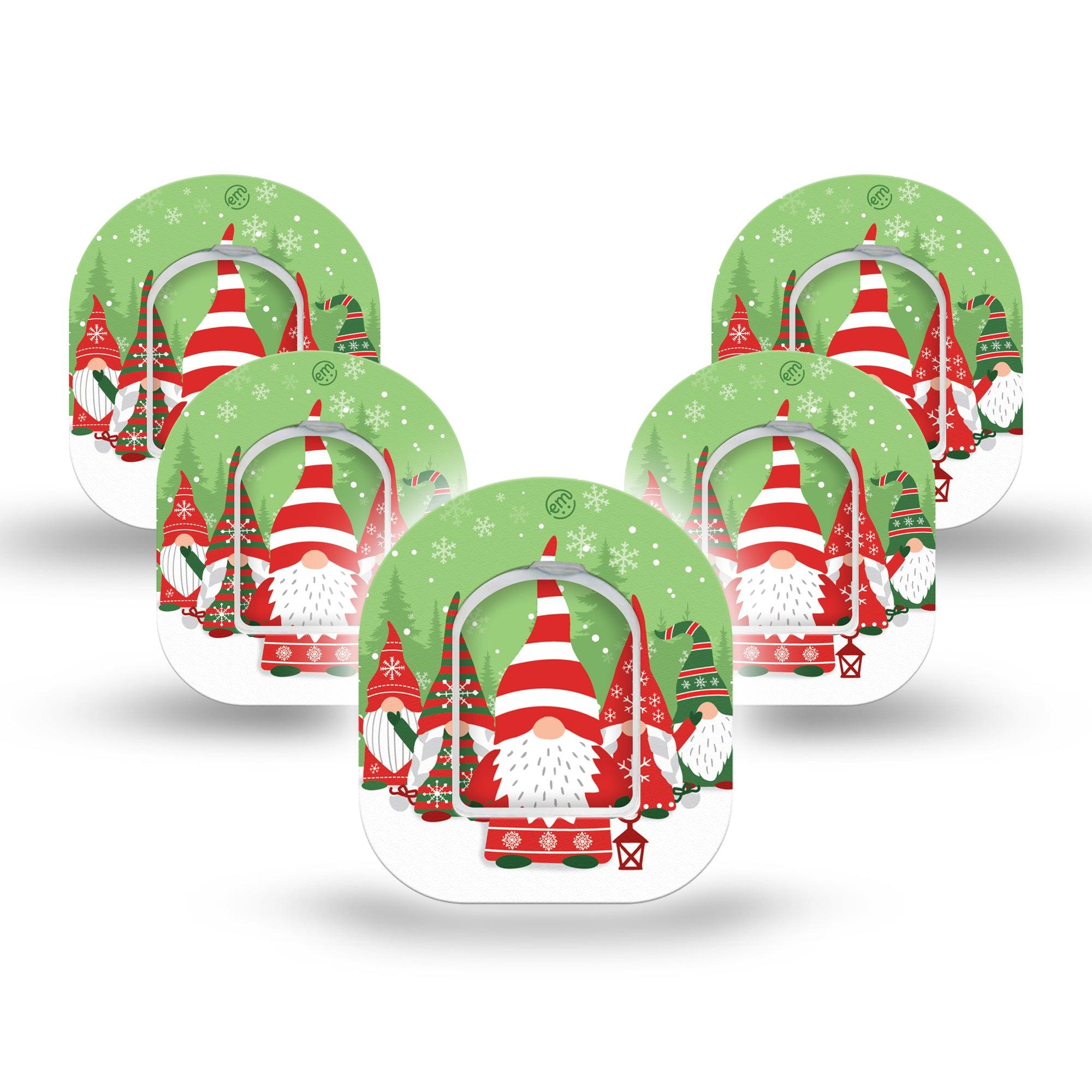 ExpressionMed Holiday Gnomies Omnipod Mini Tape 5-Pack Tape and 5-Pack Sticker Garden Gnomes Christmas-Inspired, Adhesive Tape Pump Design