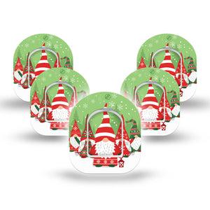 ExpressionMed Holiday Gnomies Omnipod Mini Tape 5-Pack Tape and 5-Pack Sticker Garden Gnomes Christmas-Inspired, Adhesive Tape Pump Design