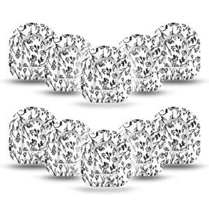 ExpressionMed Custom Black and White Floral Pod Mini Tape 10 Stickers and 10 Tapes, Tailored Art Overlay Patch Pump Design