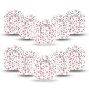 ExpressionMed Pastel Flower Pod Mini Tape 10-Pack Stickers and 10-Pack Tapes, Light Floral Overlay Patch Pump Design