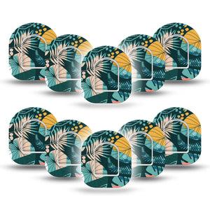 ExpressionMed Jungle Tropics Pod Mini Tape 10-Pack Stickers and 10-Pack Tapes, Lush Greenery Adhesive Patch Pump Design