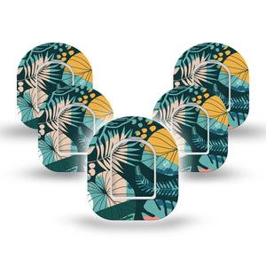ExpressionMed Jungle Tropics Pod Mini Tape 5 Stickers and 5 Tapes, Lush Greenery Adhesive Patch Pump Design