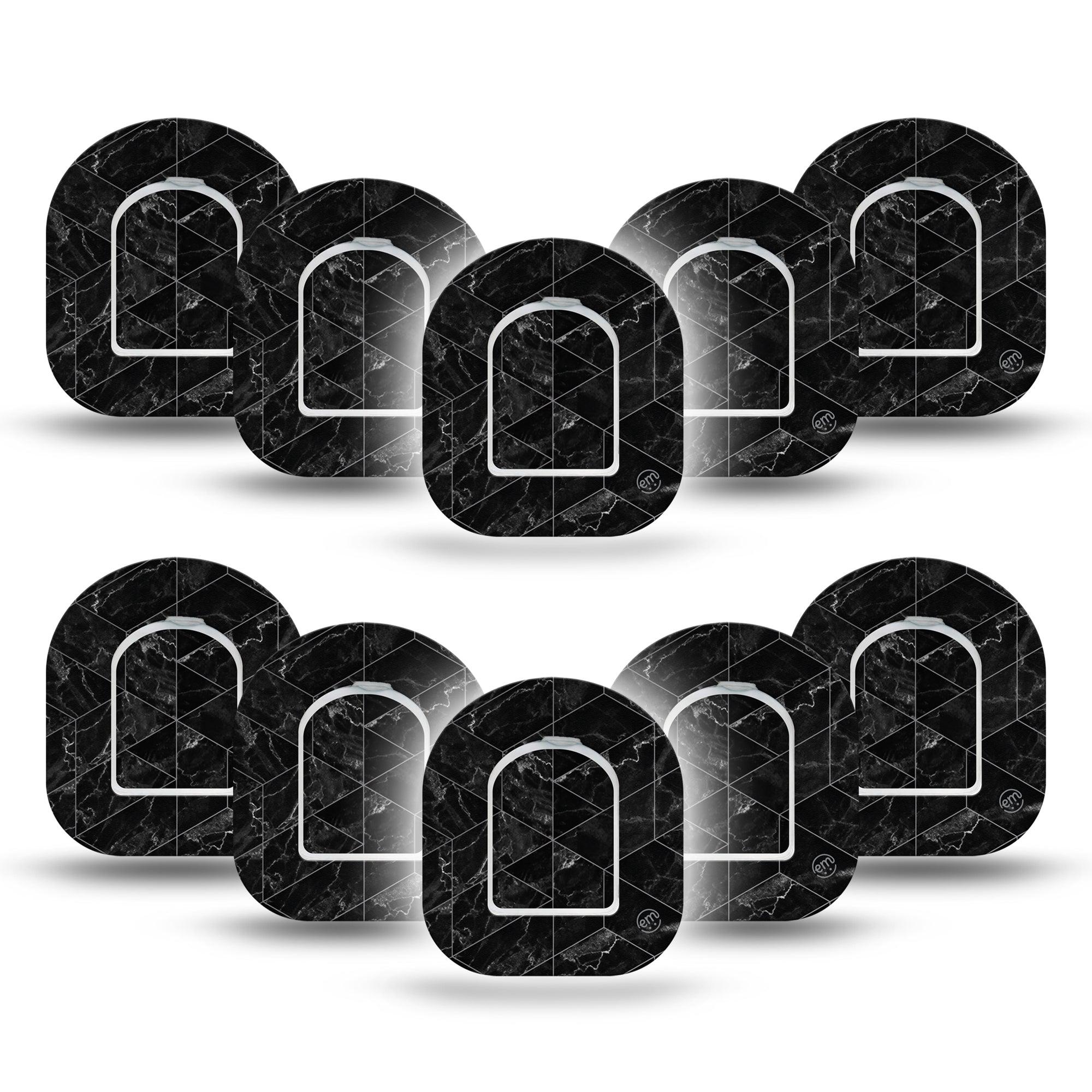 ExpressionMed Black Marble Pod Mini Tape 10 Stickers and 10 Tapes, Sophisticated Decor Patch Pump Design
