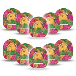 ExpressionMed Bright Hibiscus Pod Mini Tape 10 Stickers and 10 Tapes, Hawaiian Charm Adhesive Patch Pump Design