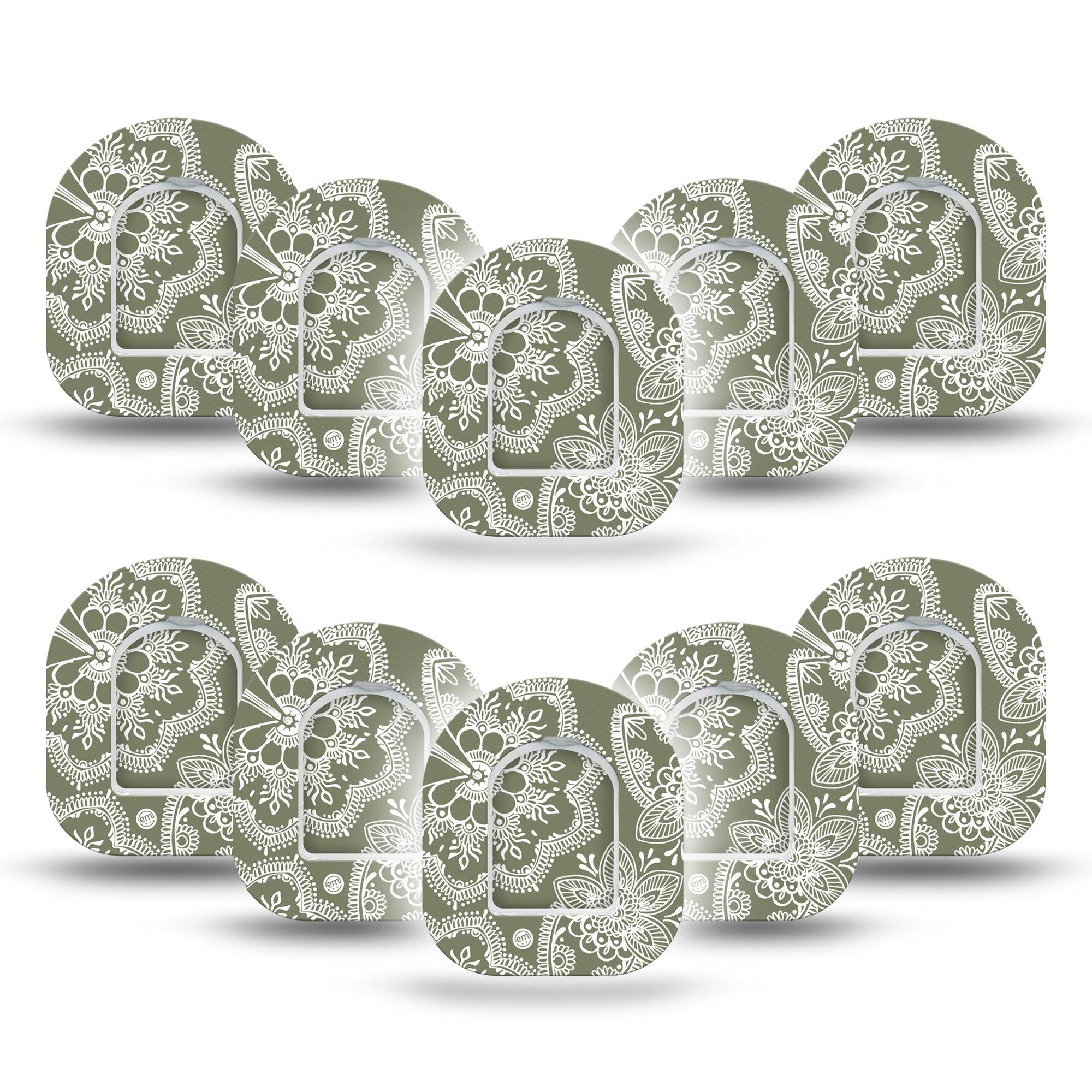 ExpressionMed Olive Henna Pod Mini Tape 10 Stickers and 10 Tapes, Natural Dye Patch Pump Design