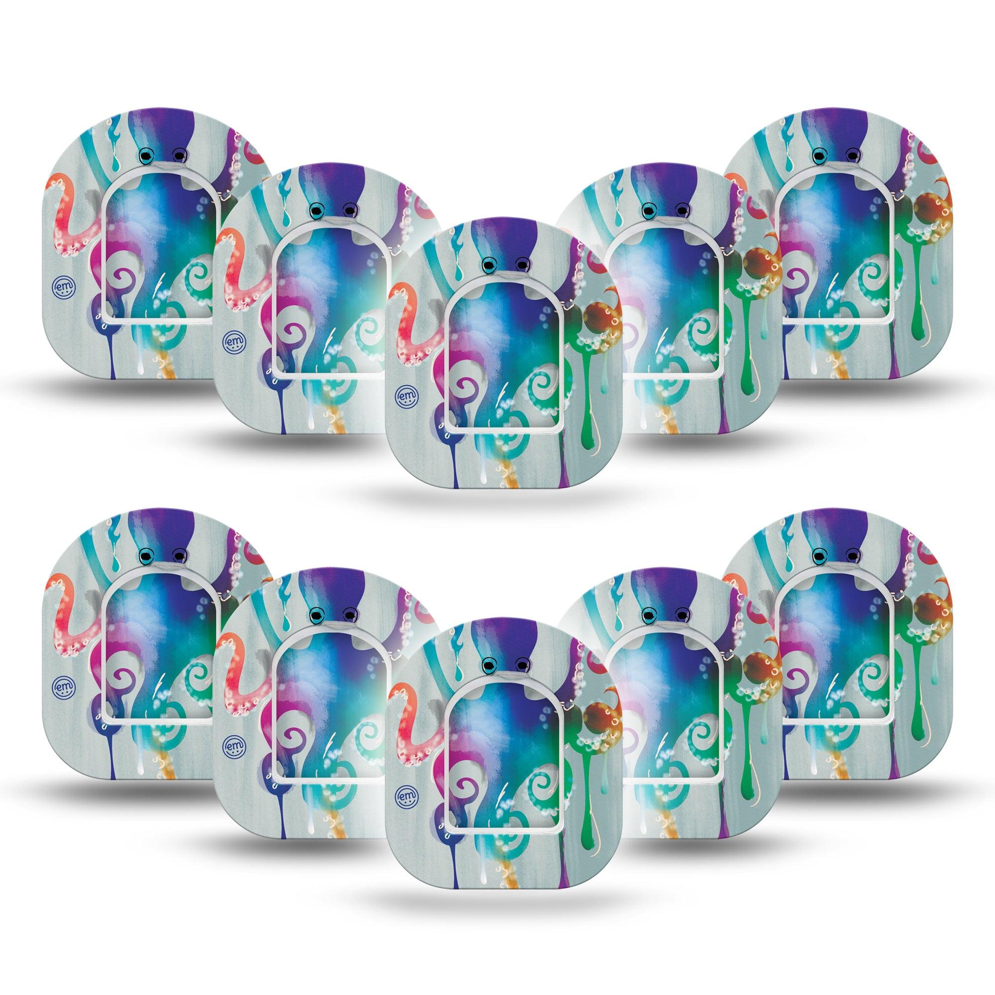 ExpressionMed Octopus Tattoo Pod Mini Tape 10 Stickers and 10 Tapes, Underwater Design Fixing Ring Tape Pump Design